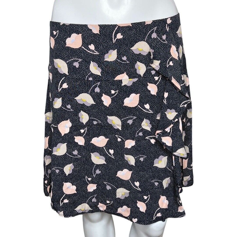 Loft Skirt Womens 6 Blue Pink Floral Flower‎ Ruffle Mini Career Casual Bohemian